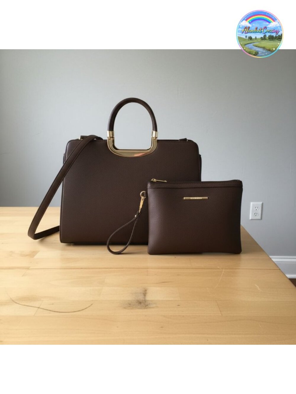 Vegan PU Pebbled Leather Satchel Tote with Matching Wallet Shoulder Bag